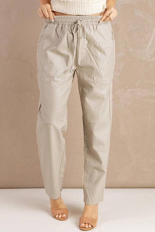 Drawstring Elastic Waist Pants With Pockets