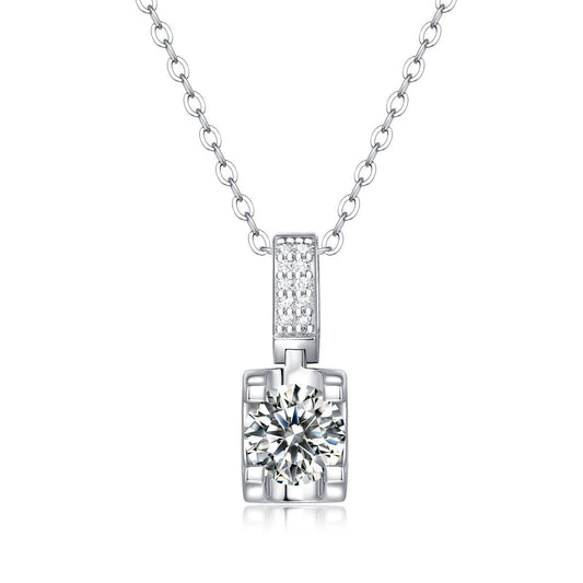 Rectangle-Shaped 925 Sterling Silver Moissanite Pendant Necklace