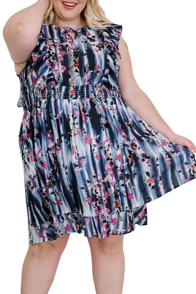 Plus Size Flutter Sleeve Floral Dress