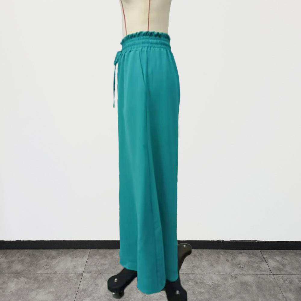 Elastic Waist Drawstring Wide Pants With Pockets
