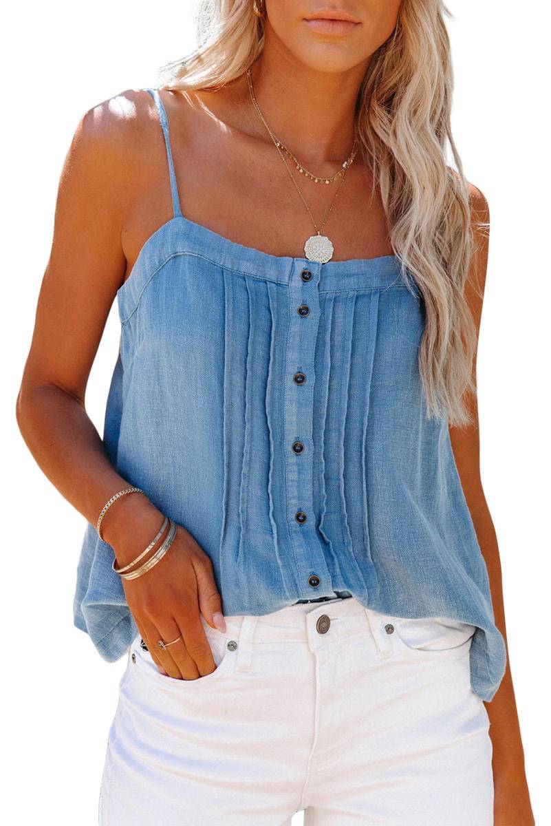 Pleated Buttons Denim Cami Top