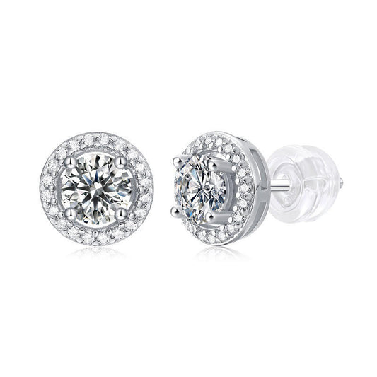 Clear Round-Shaped 925 Sterling Silver Moissanite Stud Earrings