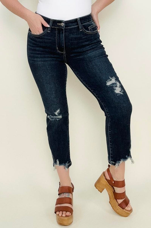 Judy Blue Mid-Rise With Destroy Hem Crop Straight Jeans