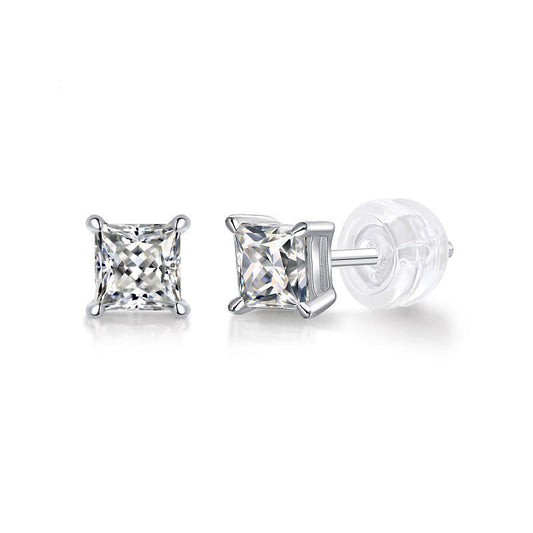 Square-Shaped 925 Sterling Silver Moissanite Stud Earrings