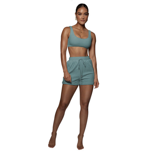 Casual U-neck Bra & Shorts Two-Piece Active Sets