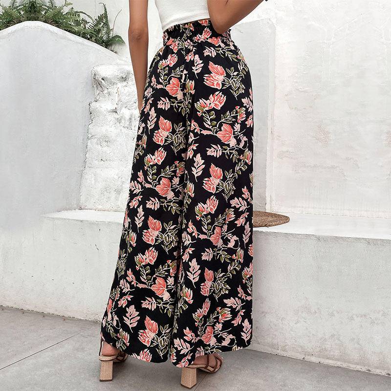 Floral High Waist Wide Leg Pants With Pockets