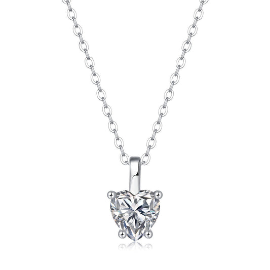 Heart-Shaped 925 Sterling Silver Moissanite Pendant Necklace