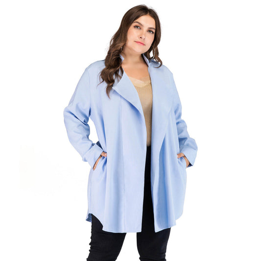 Women's Plus Size Solid Color Lapel Coat