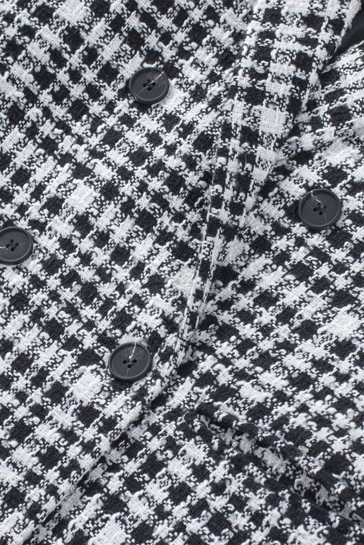 Black White Lapel Collar Buttoned Gingham Tweed Blazer