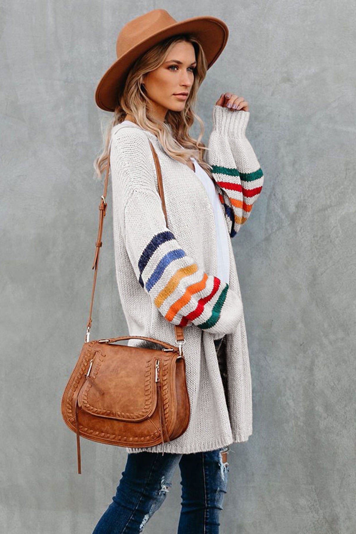 Loose Knitted Stripe Long Sleeve Sweater Cardigans