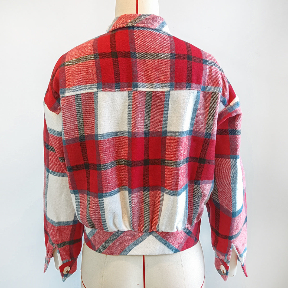 Plaid Long-Sleeved Single-Breasted Jacket With False Pockets