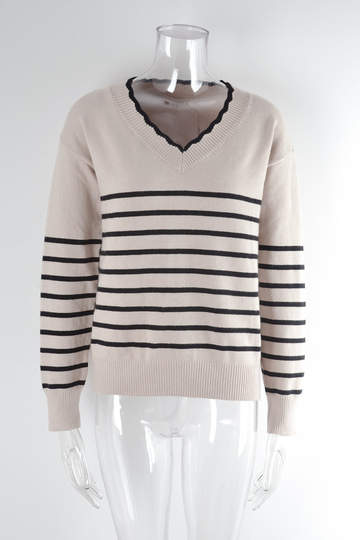 Pullover V-Neck Striped Knitted Sweater