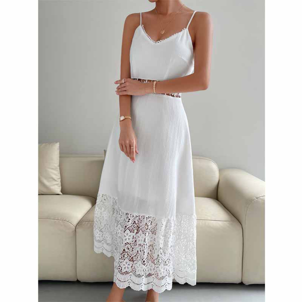 Lace Backless Cami Swing Dress