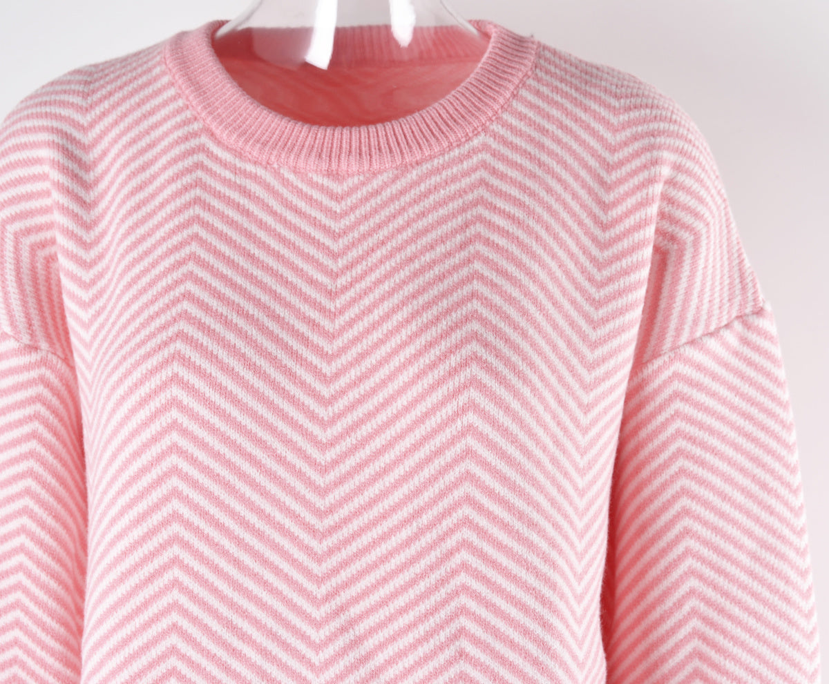 Casual Round Neck Zigzag Long Sleeve Sweater