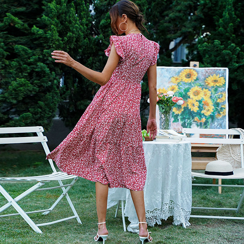 Women's Floral Print Ruffle Sleeve Dress