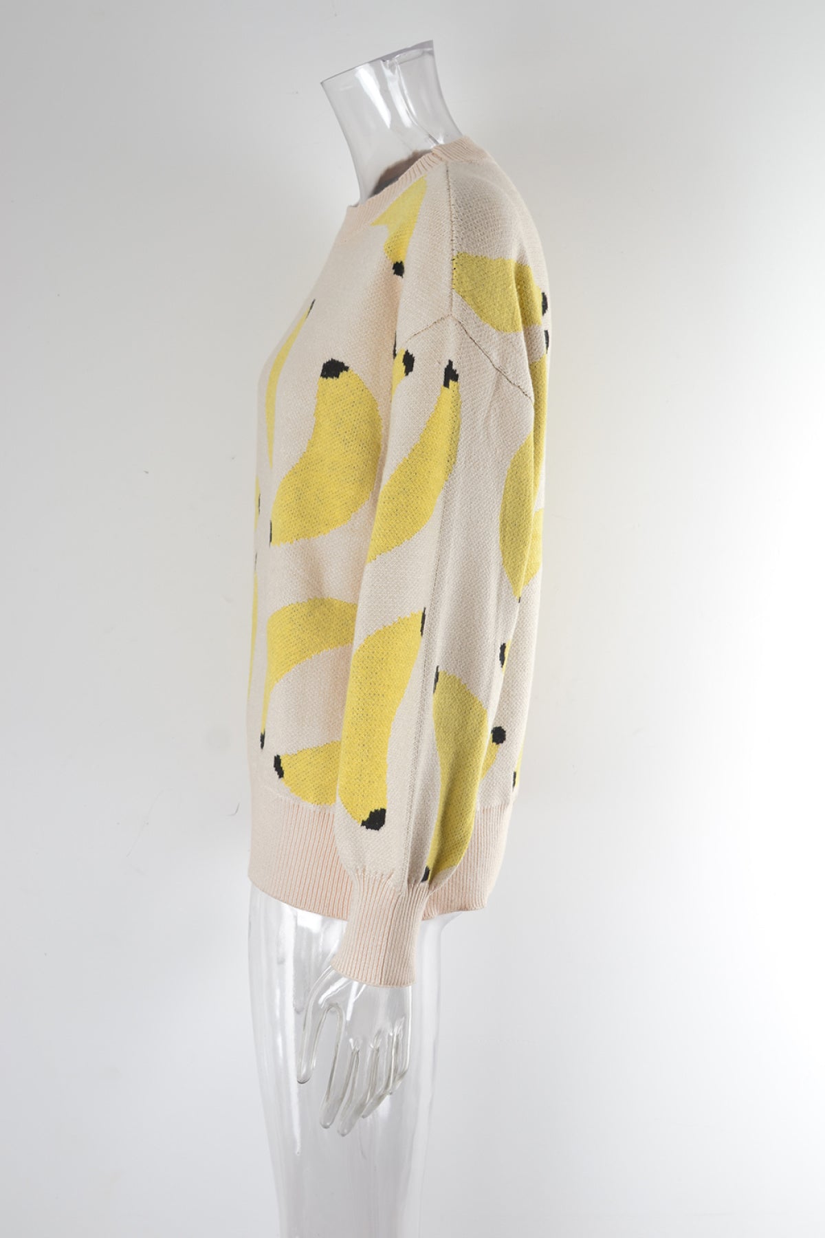Banana Print Pullover Round Neck Long Sleeve Sweater
