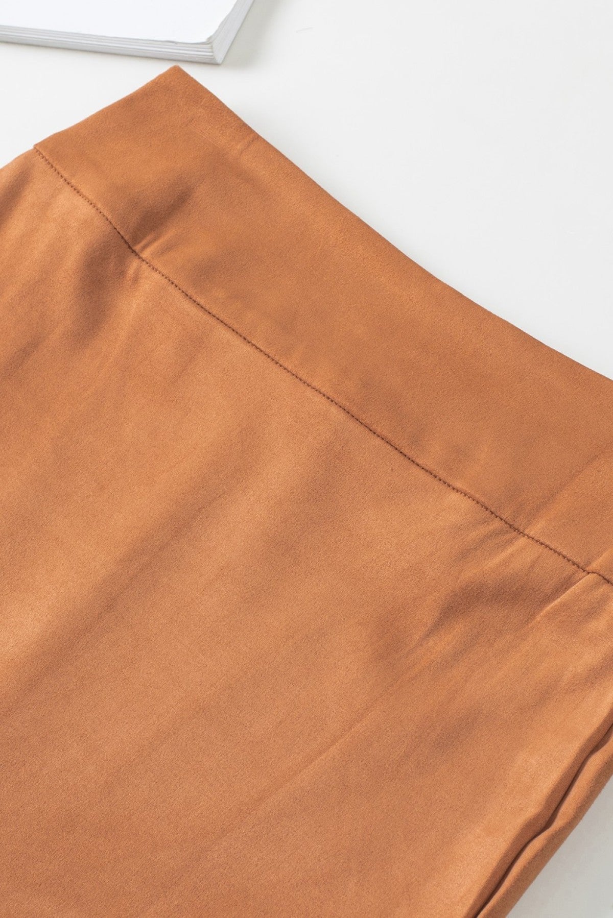 Brown Fringe Asymmetric Wrap Suede Midi Skirt