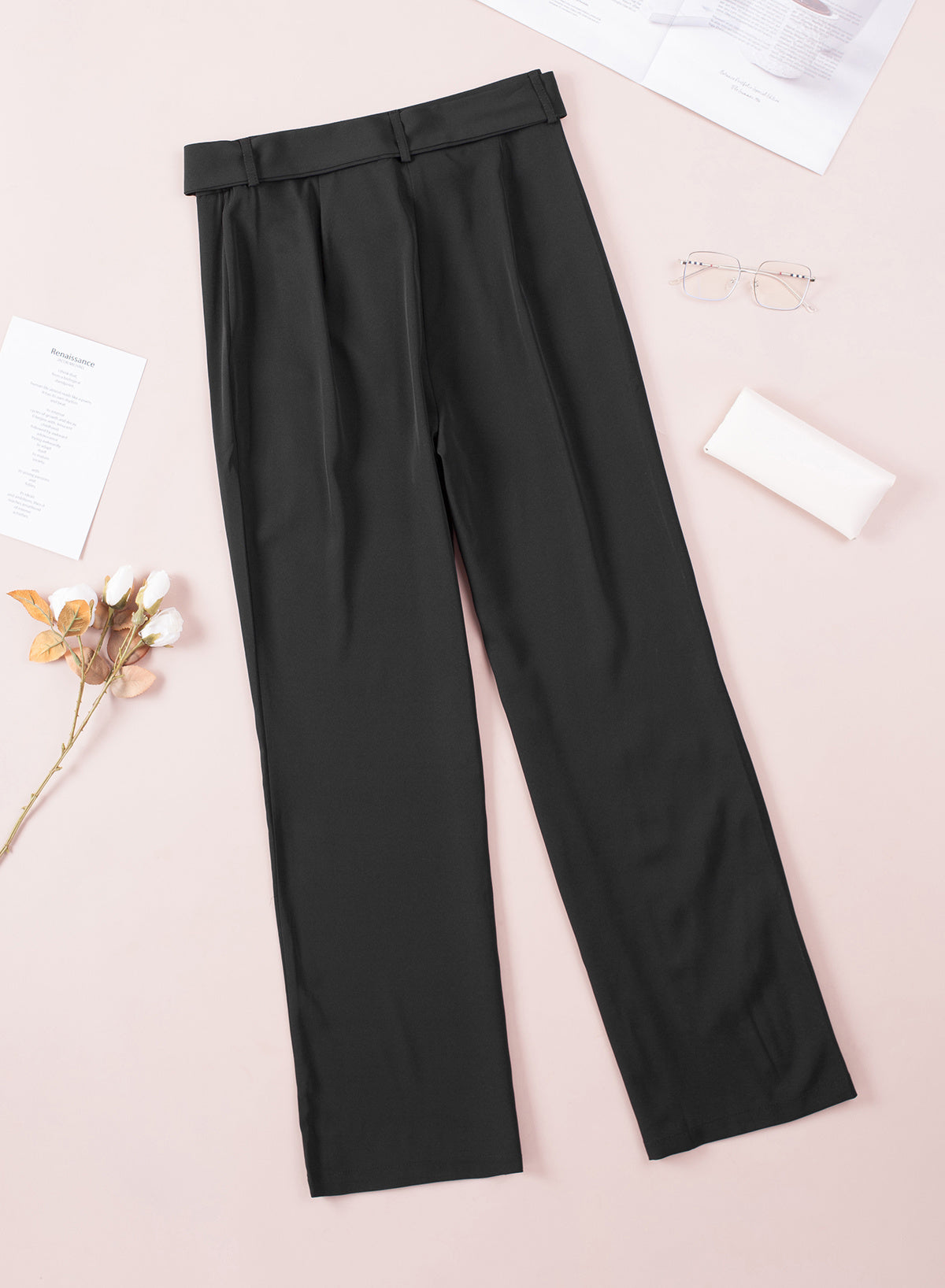 Black High Waist Front Tie Flared Pants