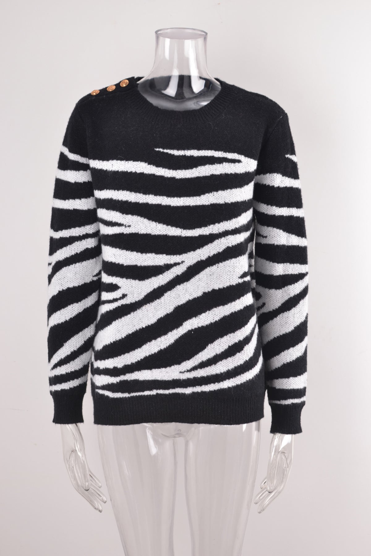 Pullover Knitted Striped Round Neck Single-Breasted Sweaters