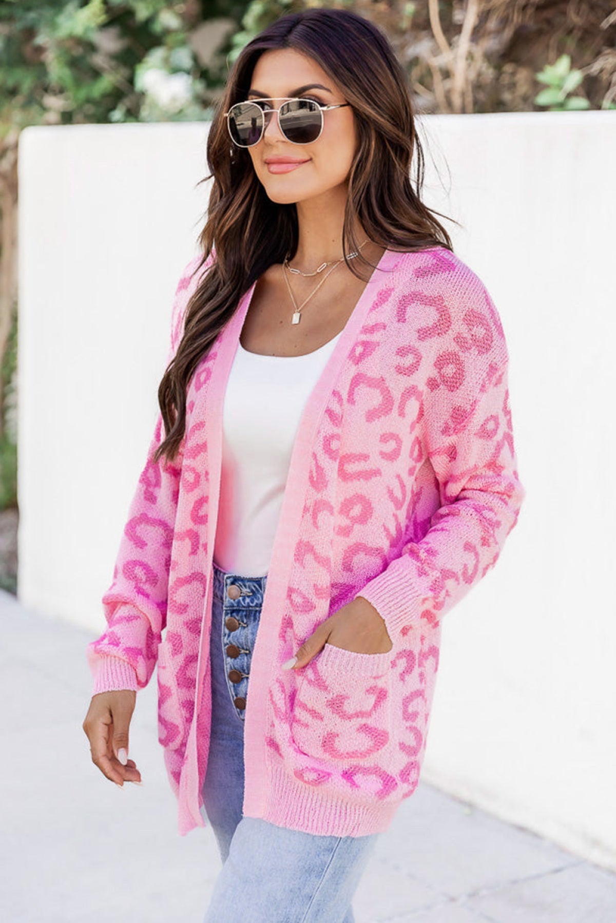 Pink Animal Print Leopard Cardigan