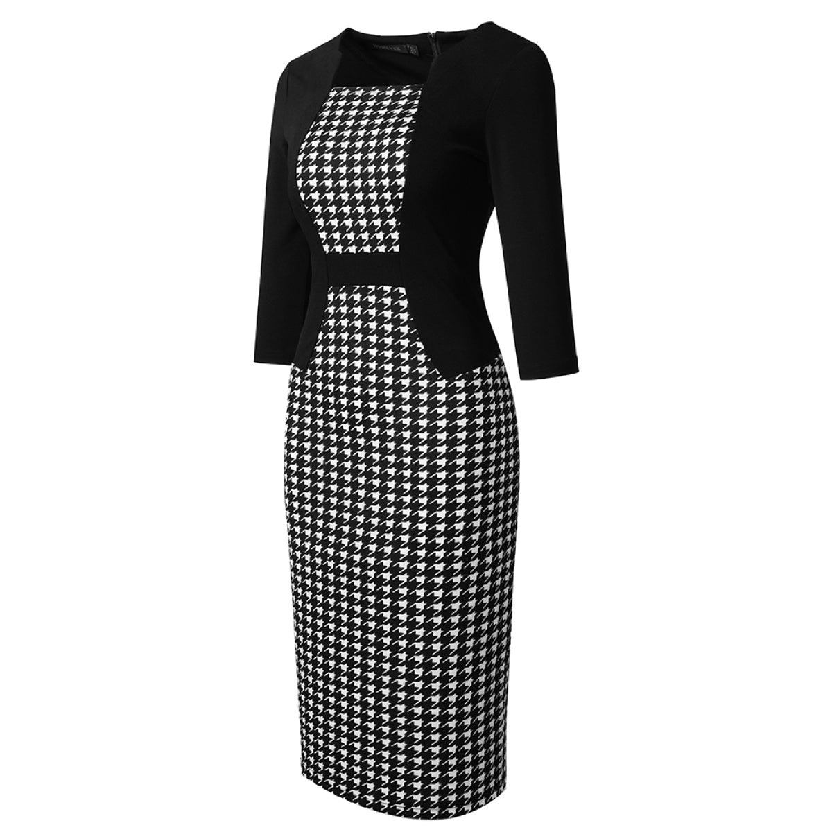 Houndstooth Fake-Two-Piece Tube Dress