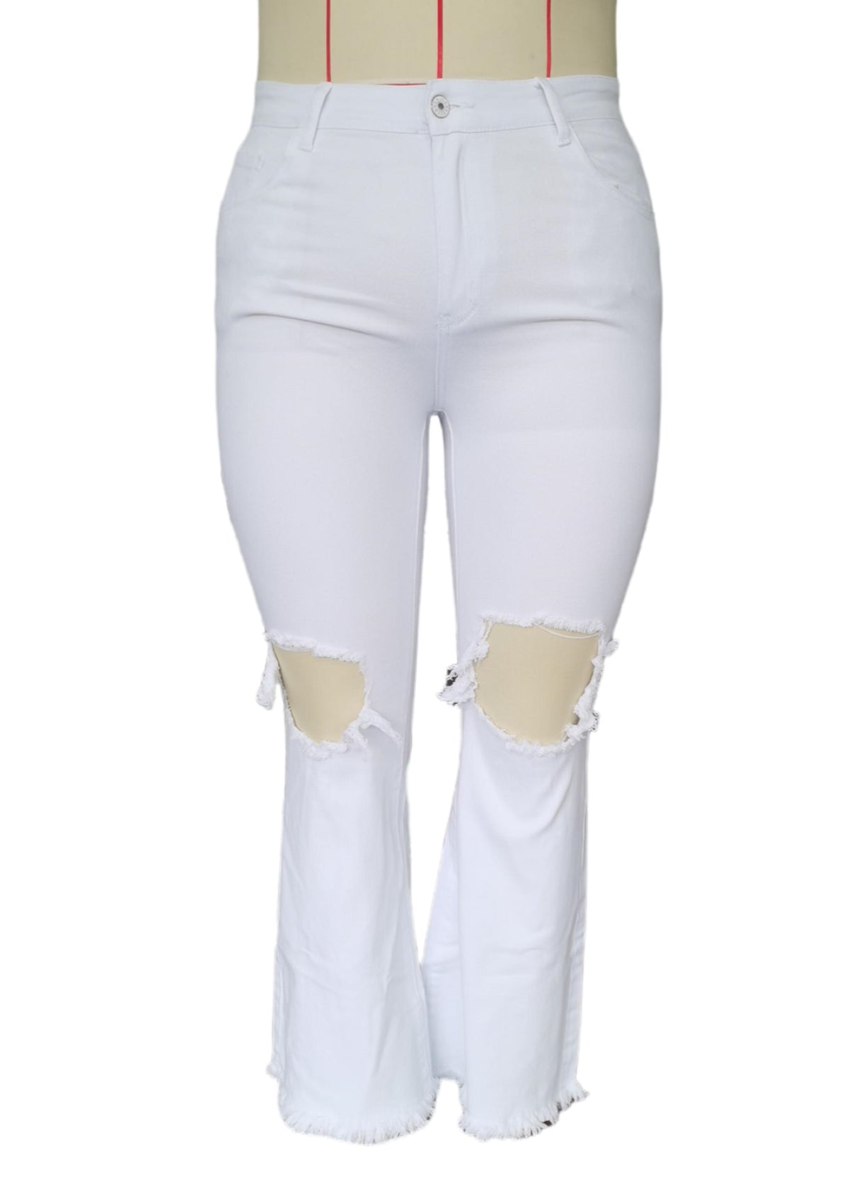 White Ripped Knee Frayed Flare Jeans