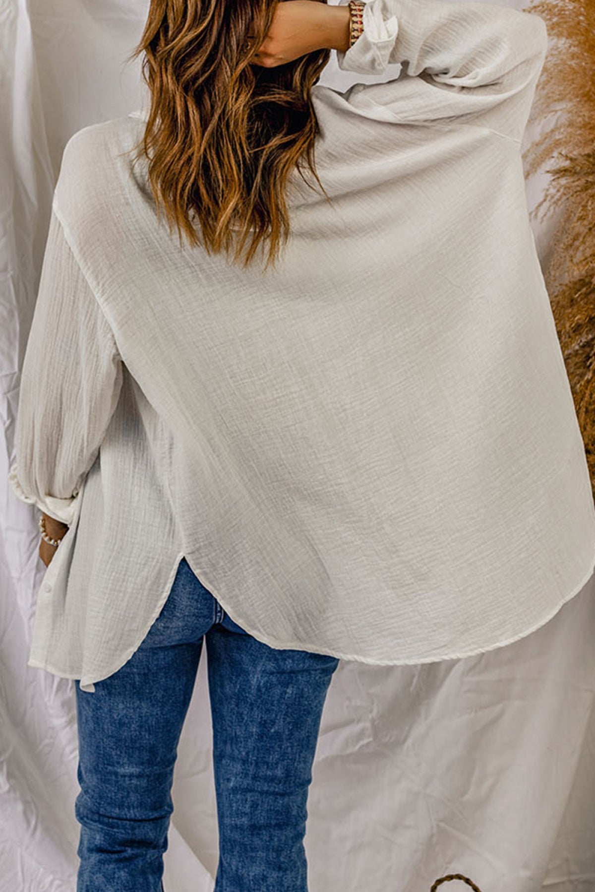 White Loose Fit Tunic Long Sleeve Shirt