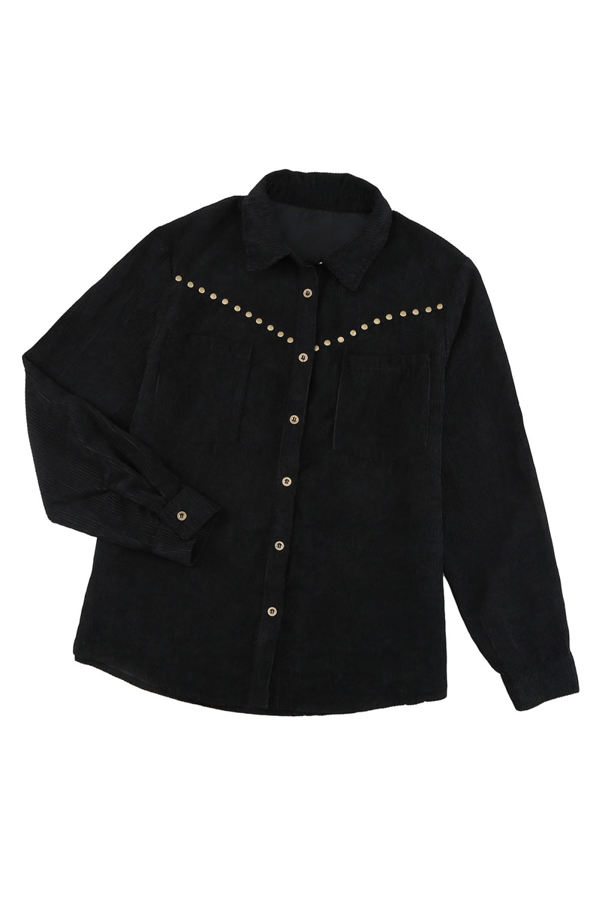 Rivet Corduroy Buttoned Long Sleeve Shirt With Pockets