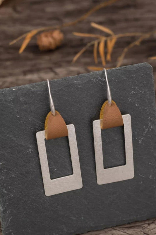 Leather Accent Rectangular Geometric Earrings