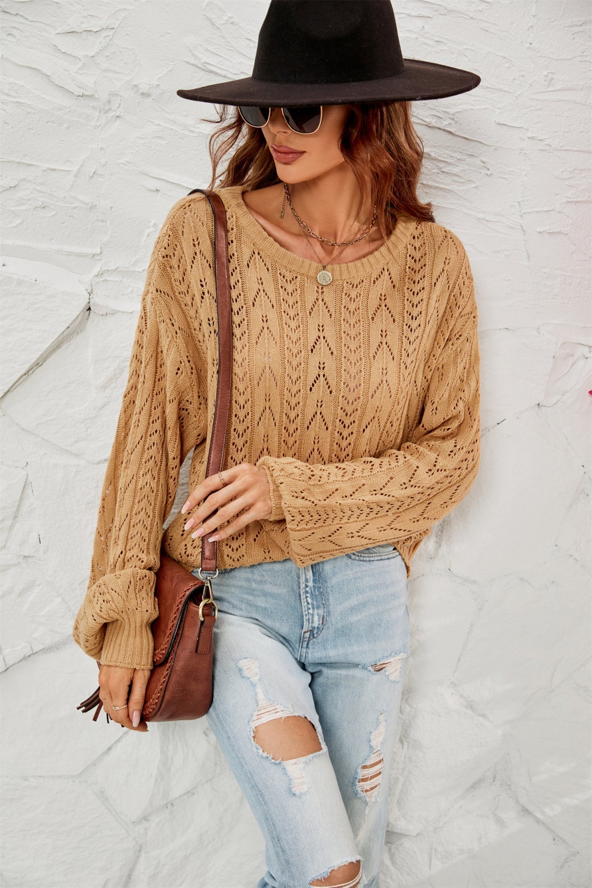 Tie Back Knitted Round Neck Pullover Sweater