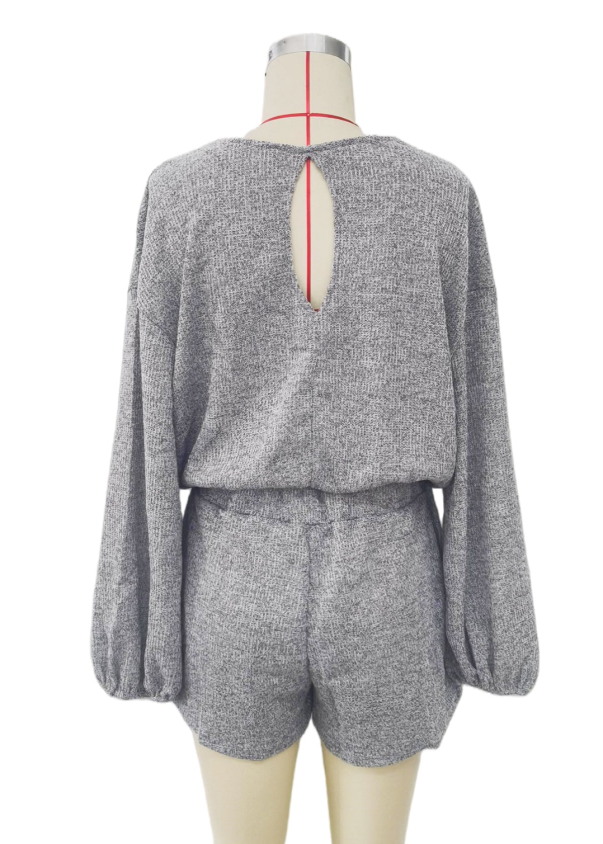 Women's Light Gray Long-Sleeve Sweatshirt and Short Set