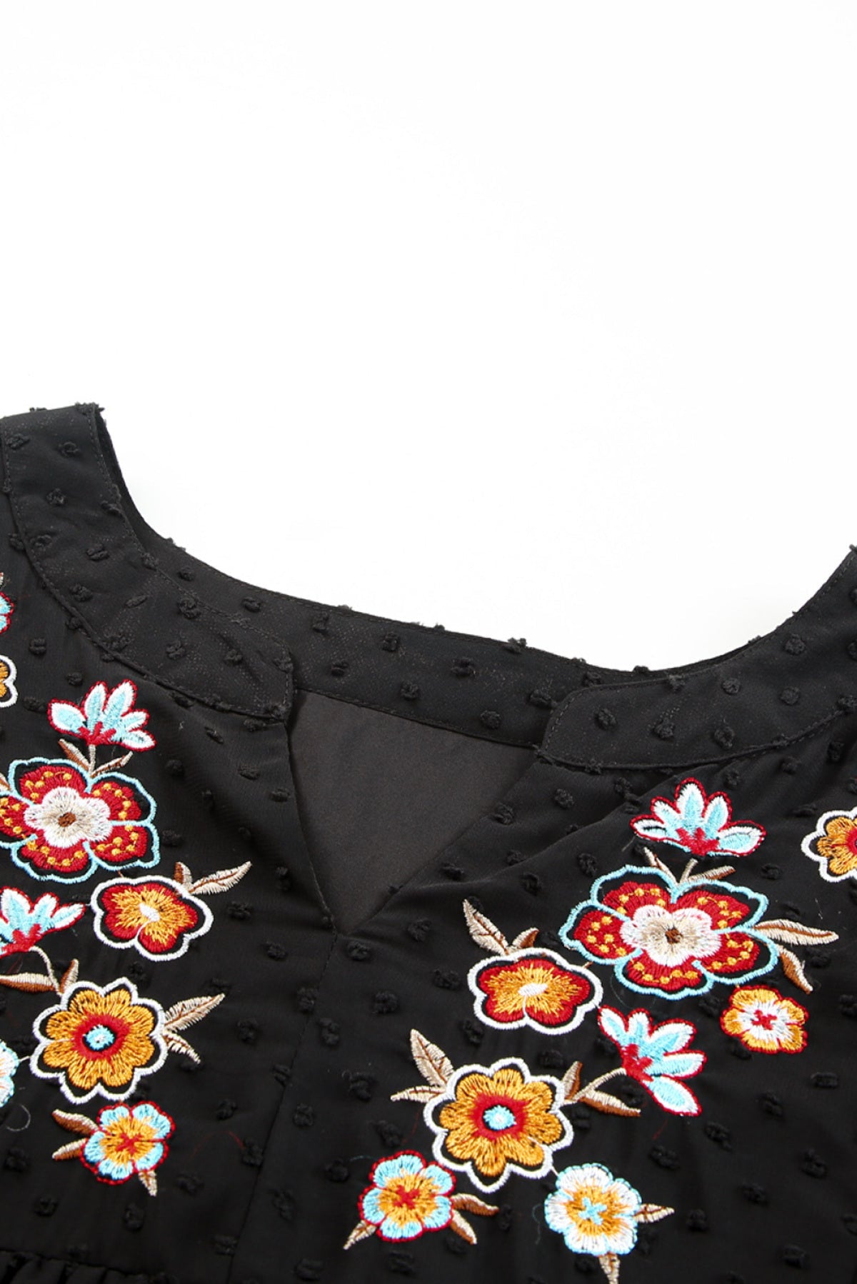 Black Embroidered Swiss Dot Texture Plus Size Blouse