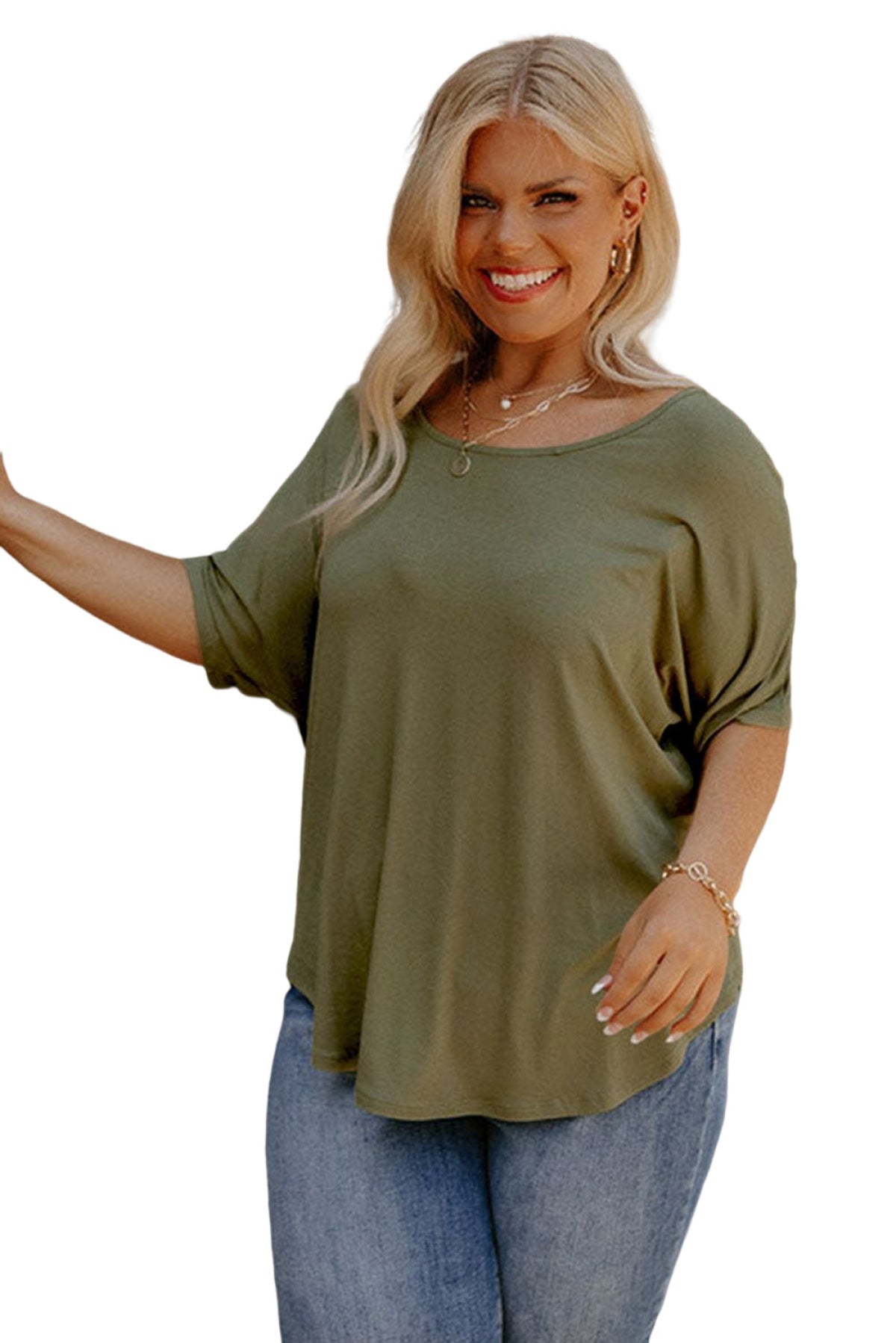 Green Plus Size Hollow-Out Back Slouchy Tee