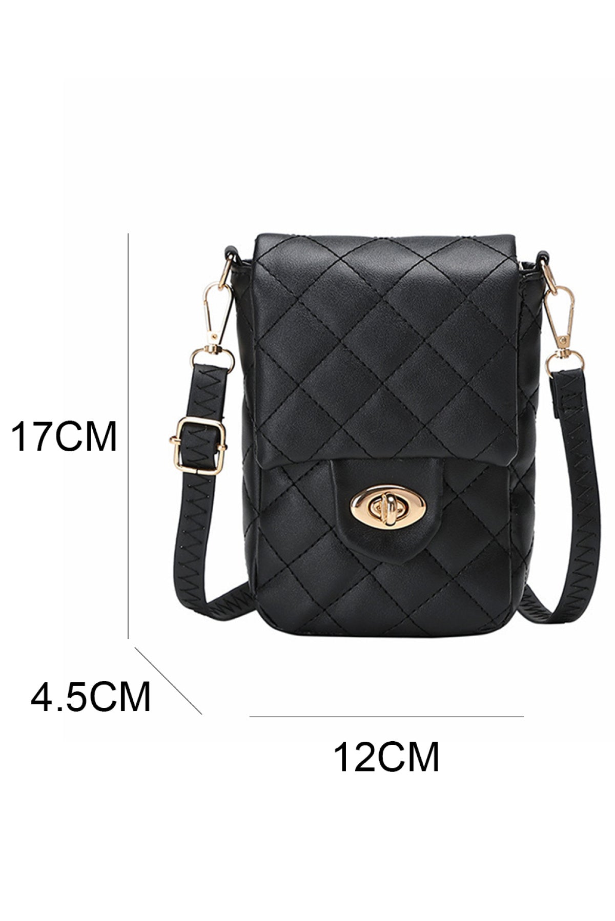 Black Quilted PU Leather Flap Inclined Shoulder Bag