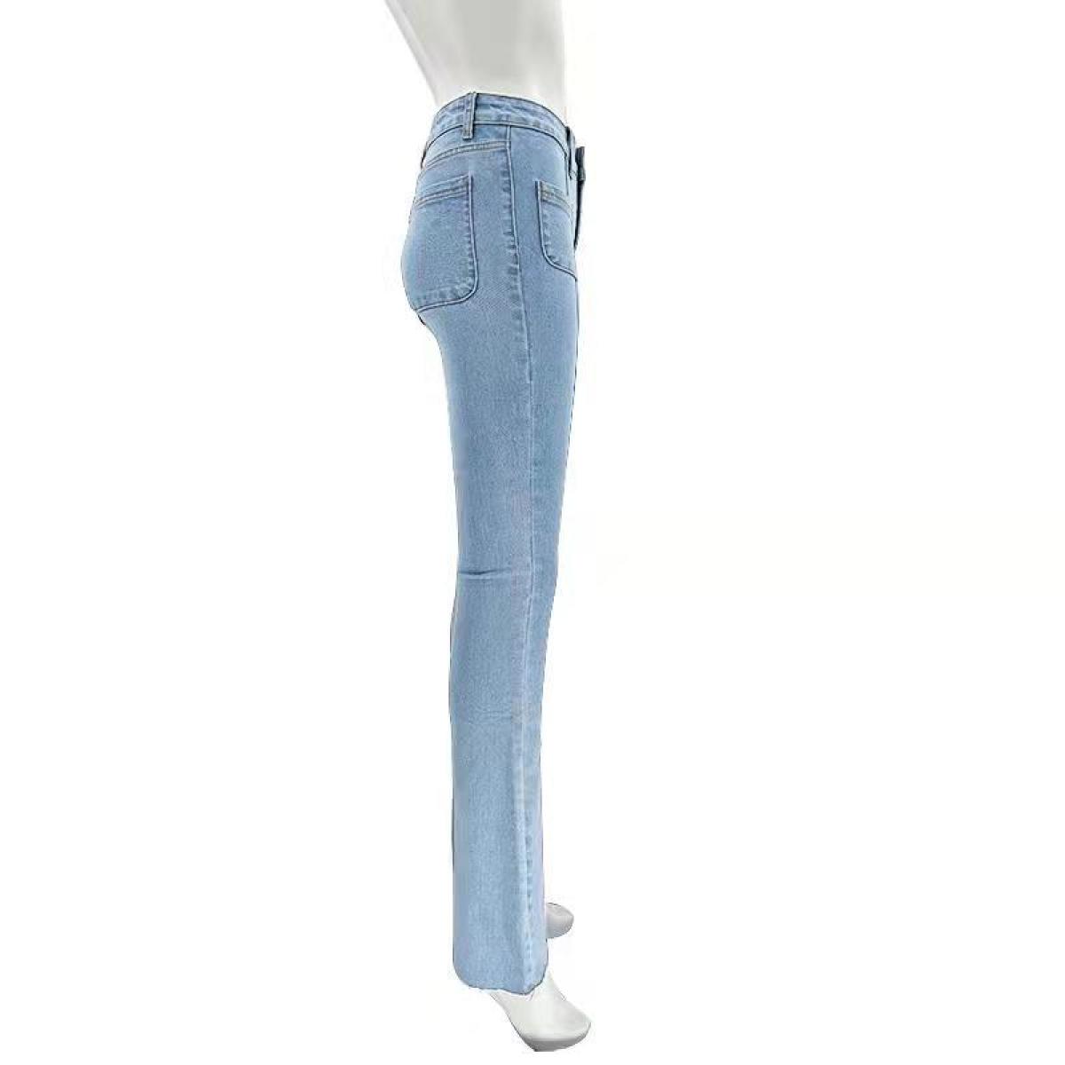 Flared Mid-Waist Slim Jeans With Pocket