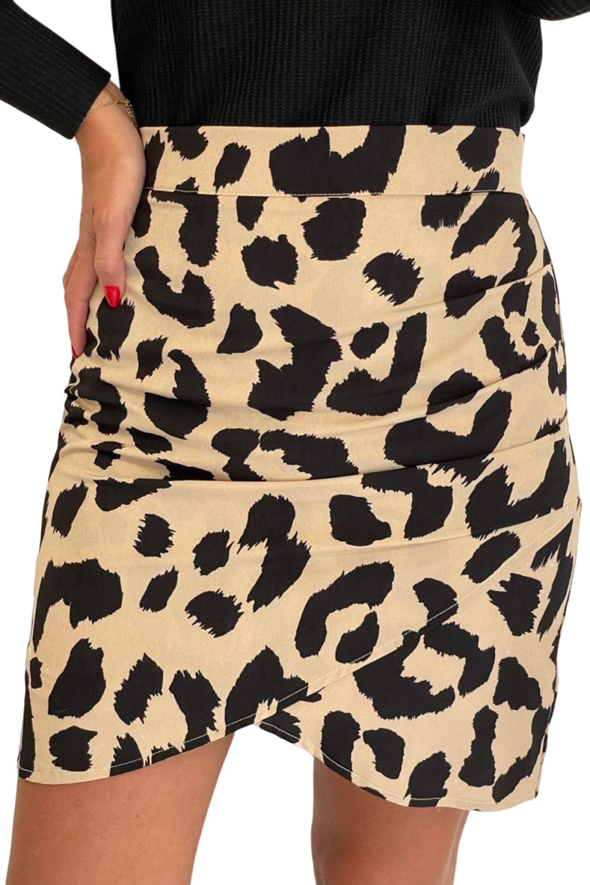 Leopard Abstract/Leopard Print Wrap Hem Mini Skirt