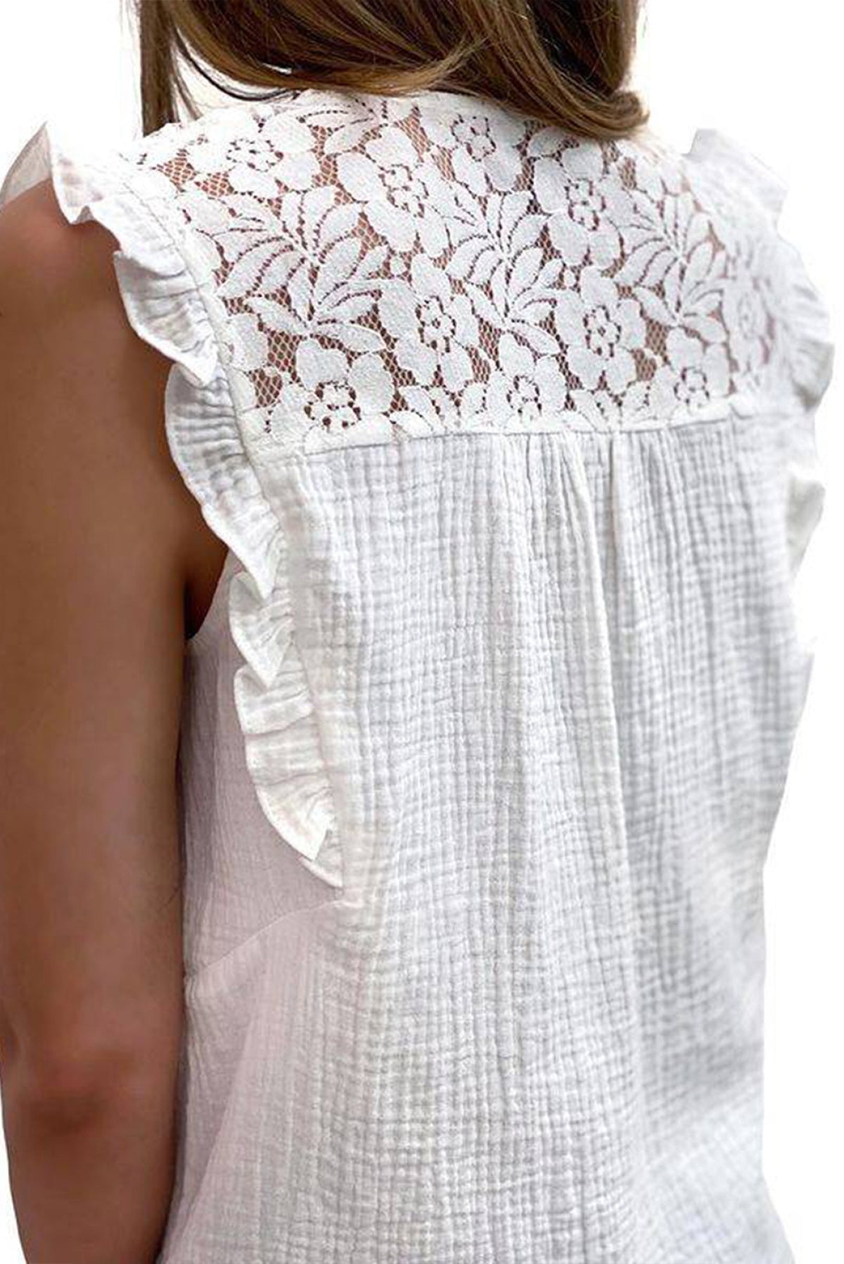 Floral Lace Crochet Textured Sleeveless Shirt