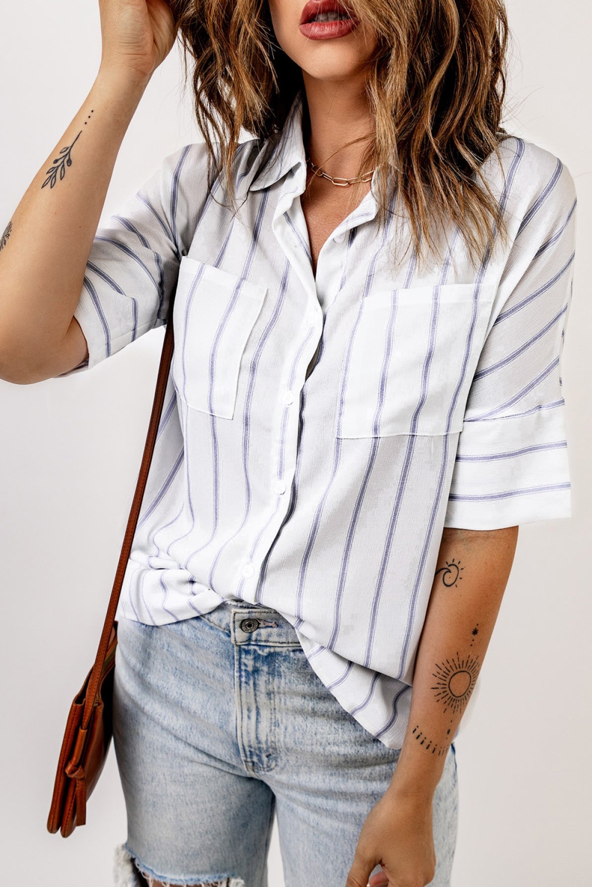 Button Up Collared Pocketed Striped Shirt