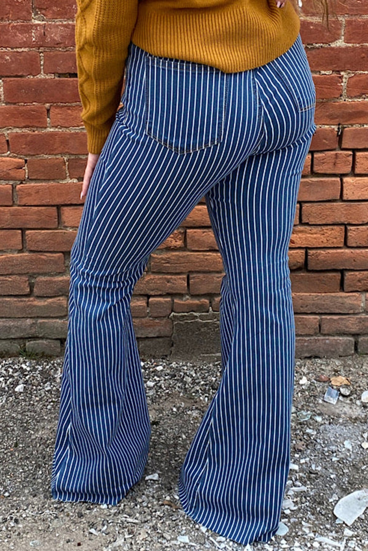 Plus Size High Waist Pin Stripe Flared Jeans