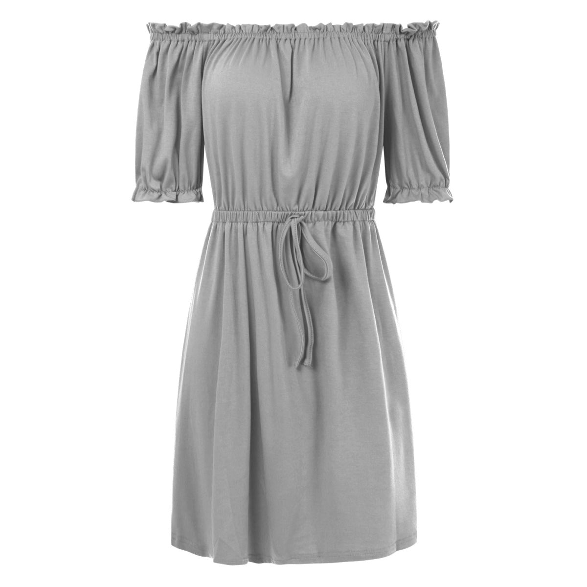 Solid Off-the-Shoulder Elastic Waist Mini Dress