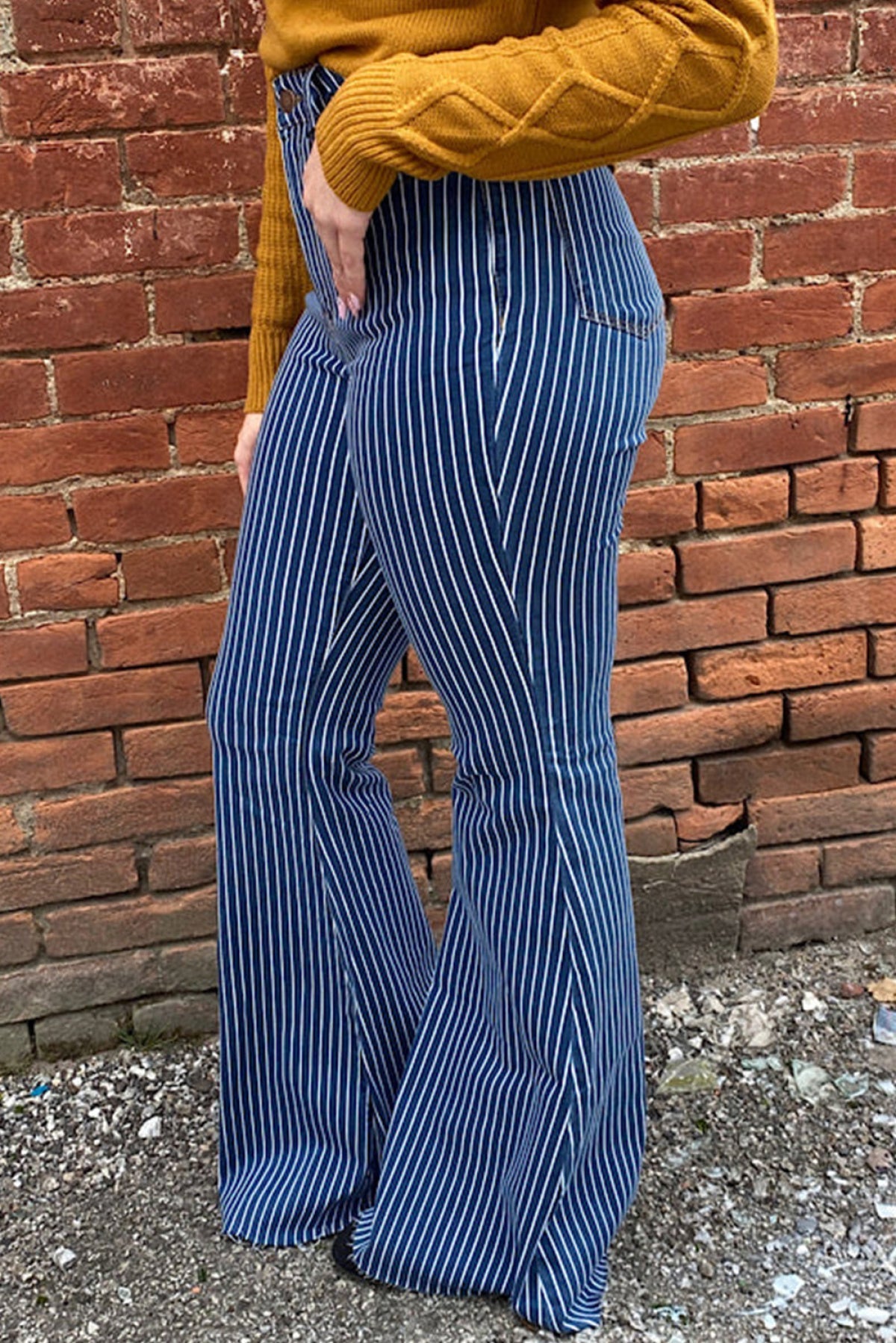Plus Size High Waist Pin Stripe Flared Jeans