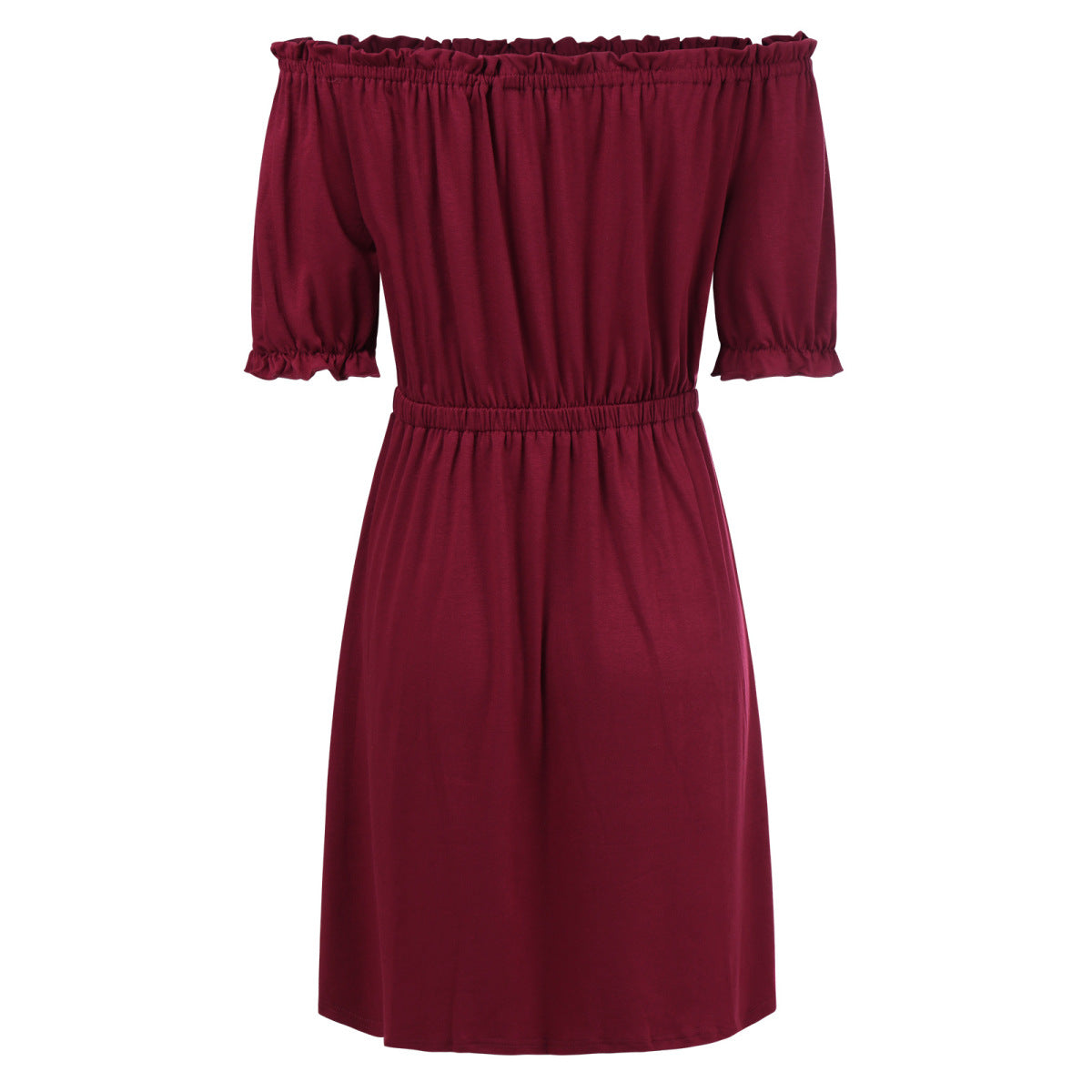 Solid Off-the-Shoulder Elastic Waist Mini Dress