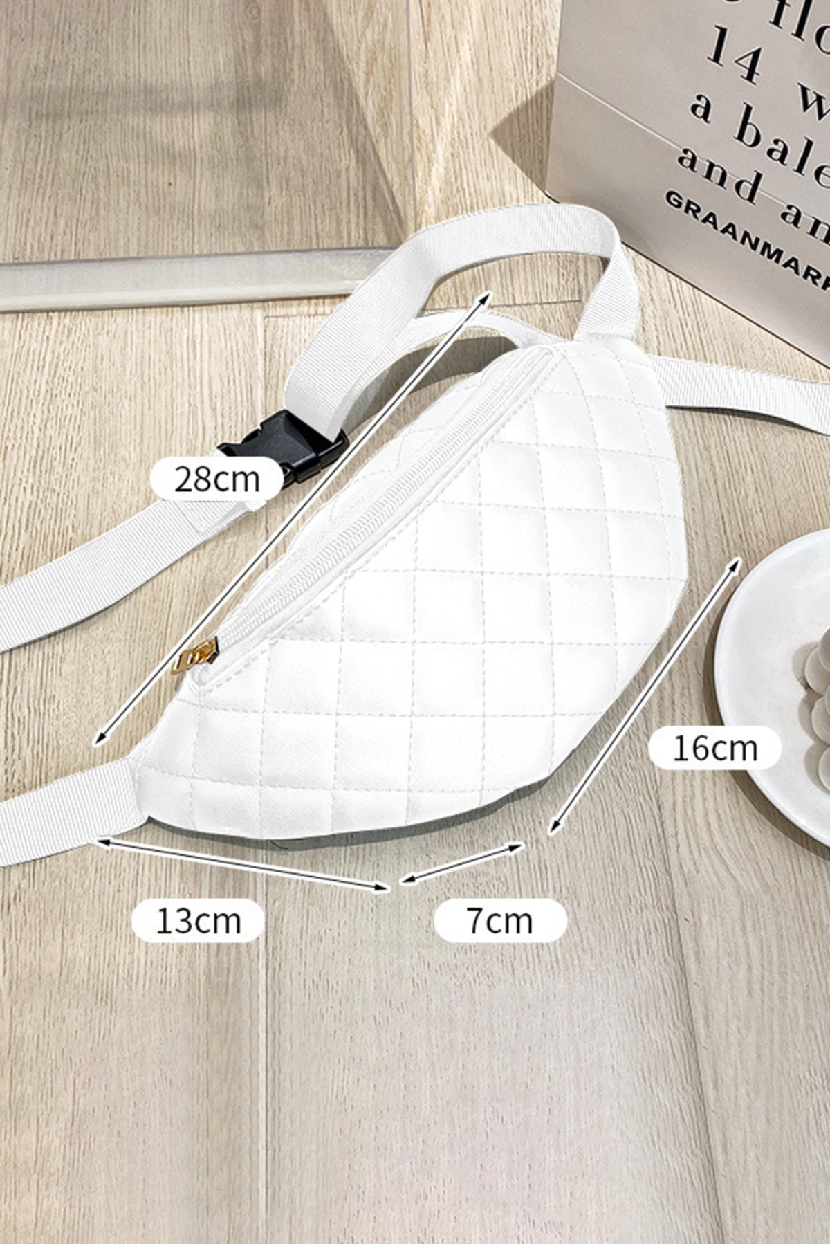 White PU Leather Quilted Zipped Chest Bag