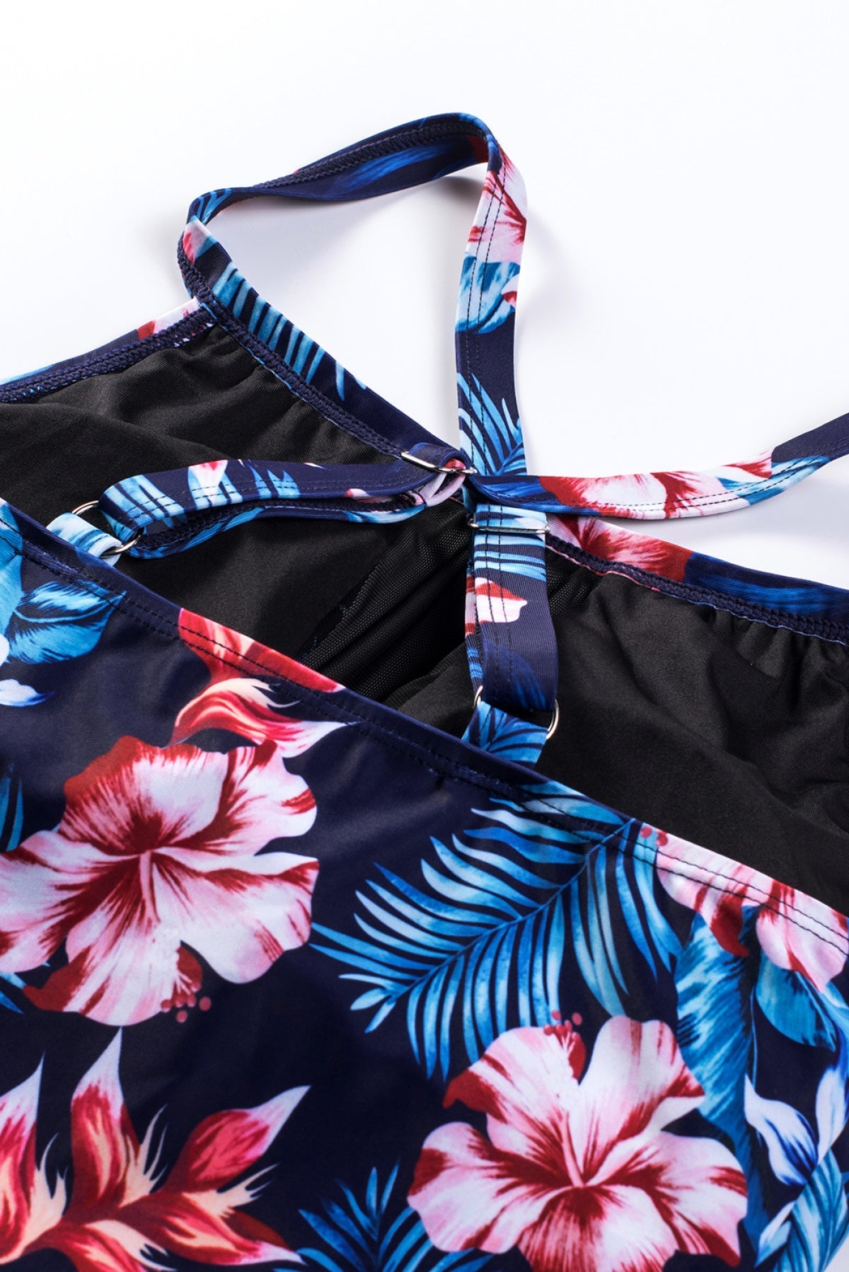 Floral Print Mesh Patchwork Criss Cross One-Piece Swimsuit