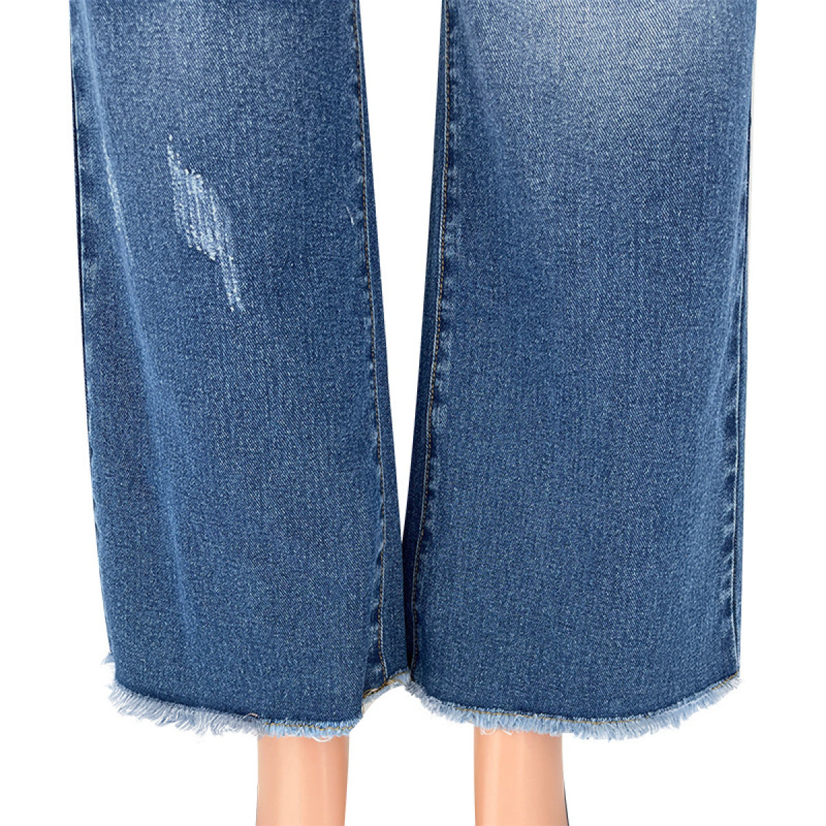 High-Waist Ripped Single-Breasted Straight-Leg Flared Jeans