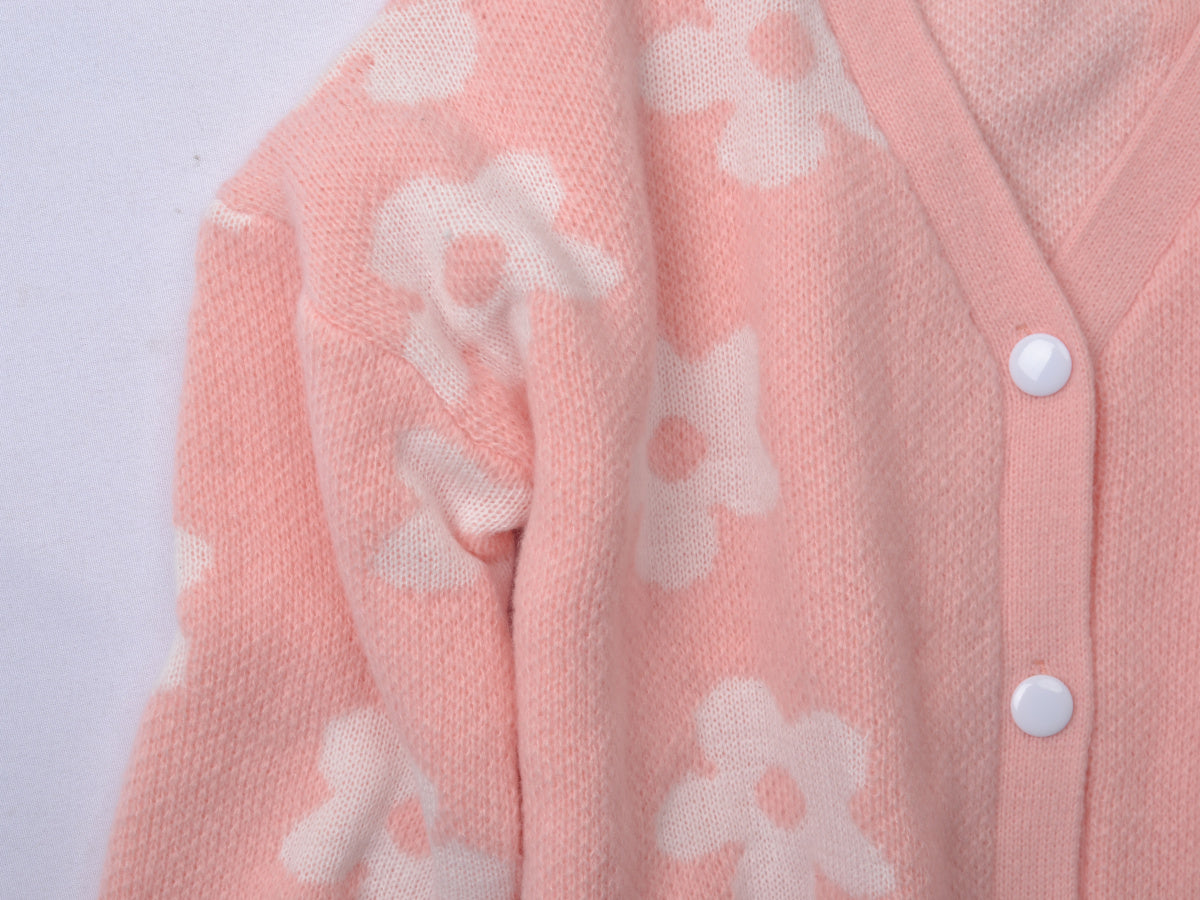 V Neck Long Sleeve Floral Single-Breasted Cardigans