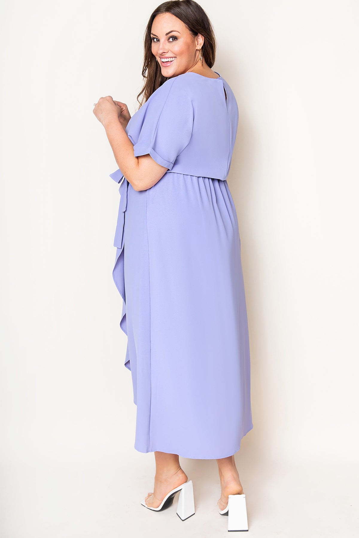 Plus Size Roll Up Short Sleeves High Low Maxi Dress