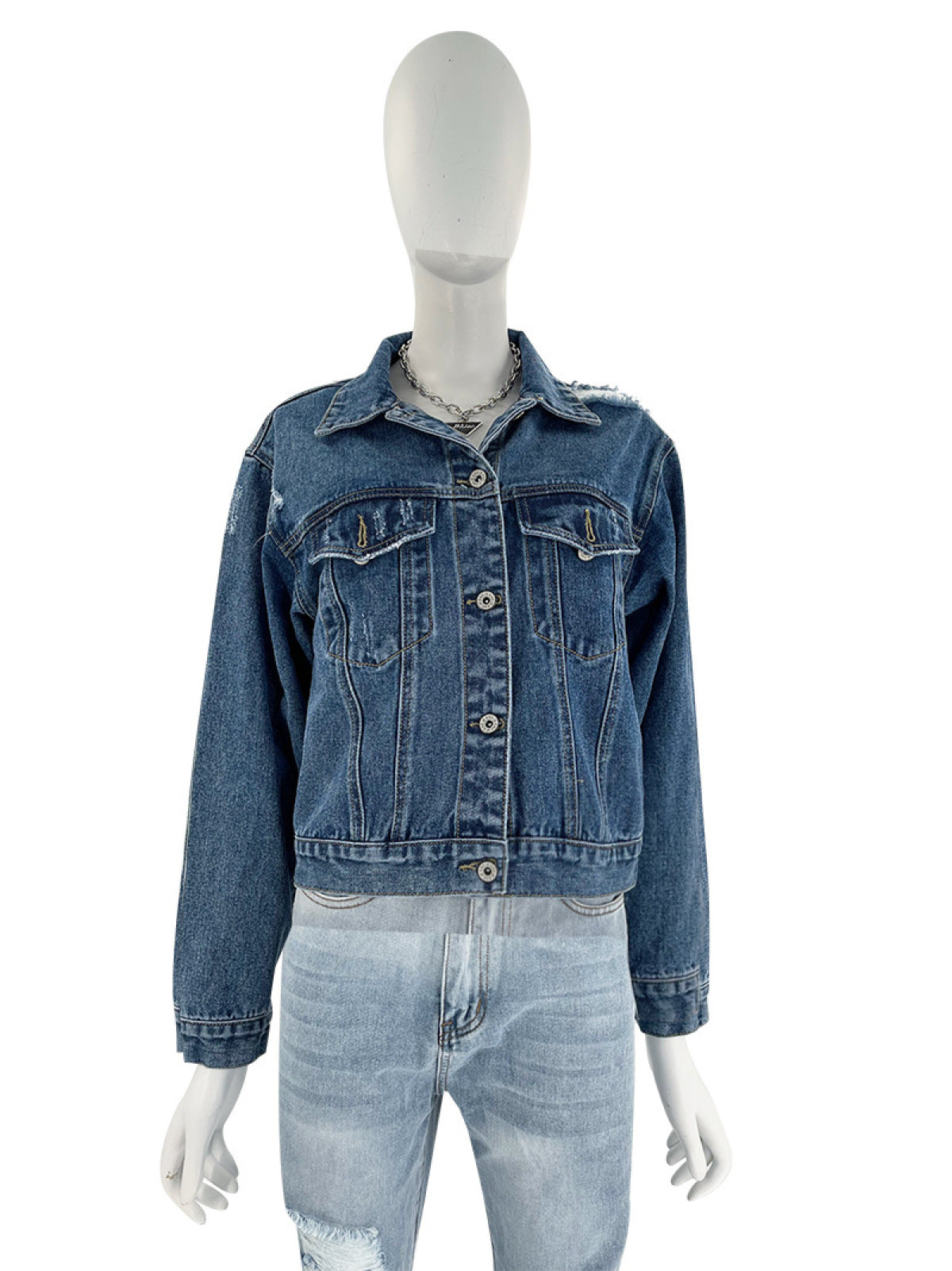 Casual Single-Breasted Denim Jacket With Pocket