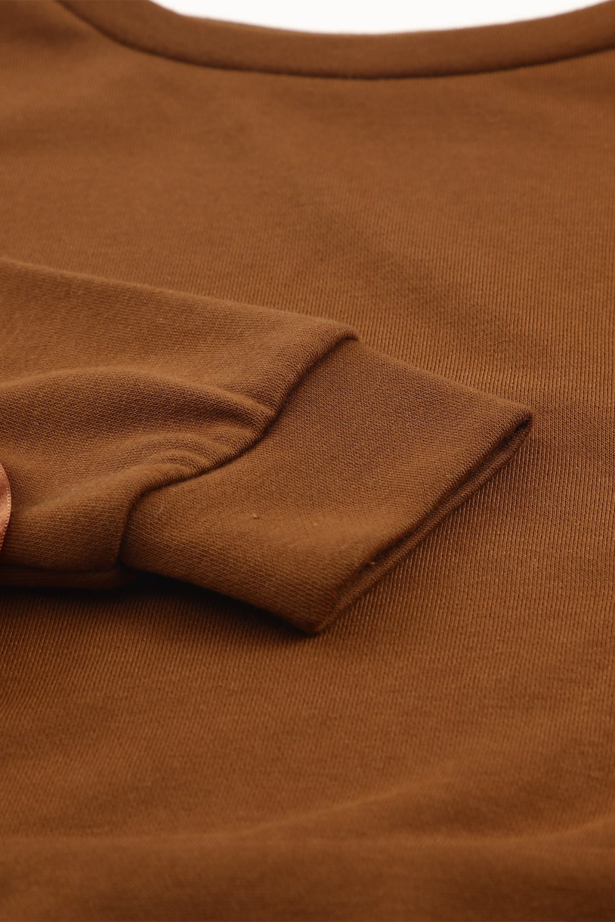 Brown Grommet Ribbon Tied Long Sleeve Crop Top