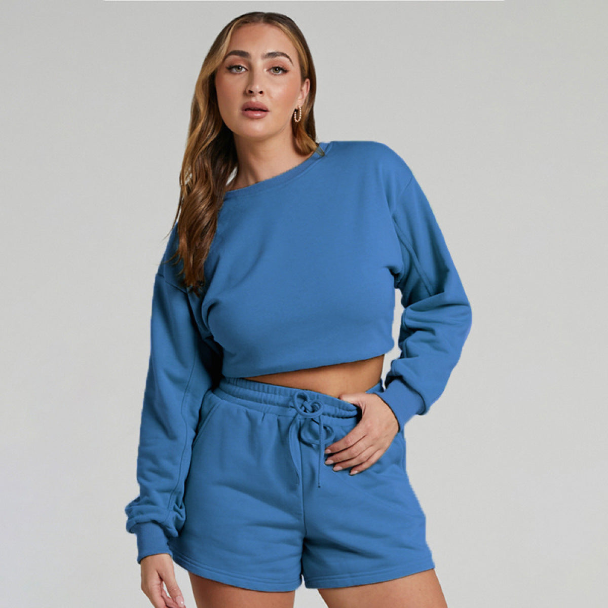 Casual Long-Sleeved Sweatshirts & Shorts Two-Piece Set